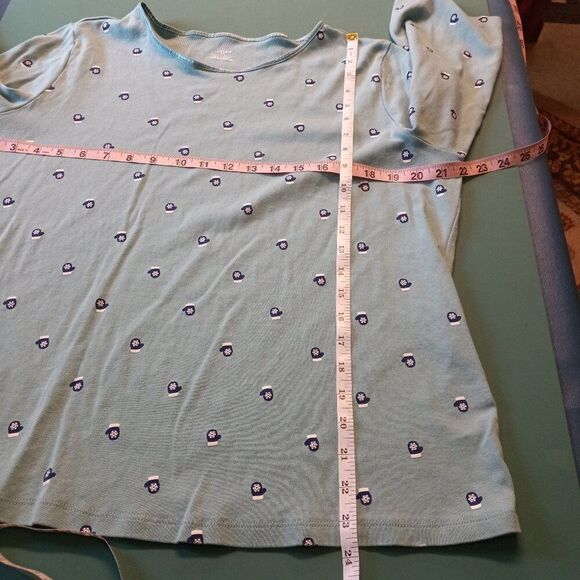 CJ Banks 1X Cotton Blue Mitten w/Snowflake 3/4 sleeve Top Cottagecore - Picture 4 of 7